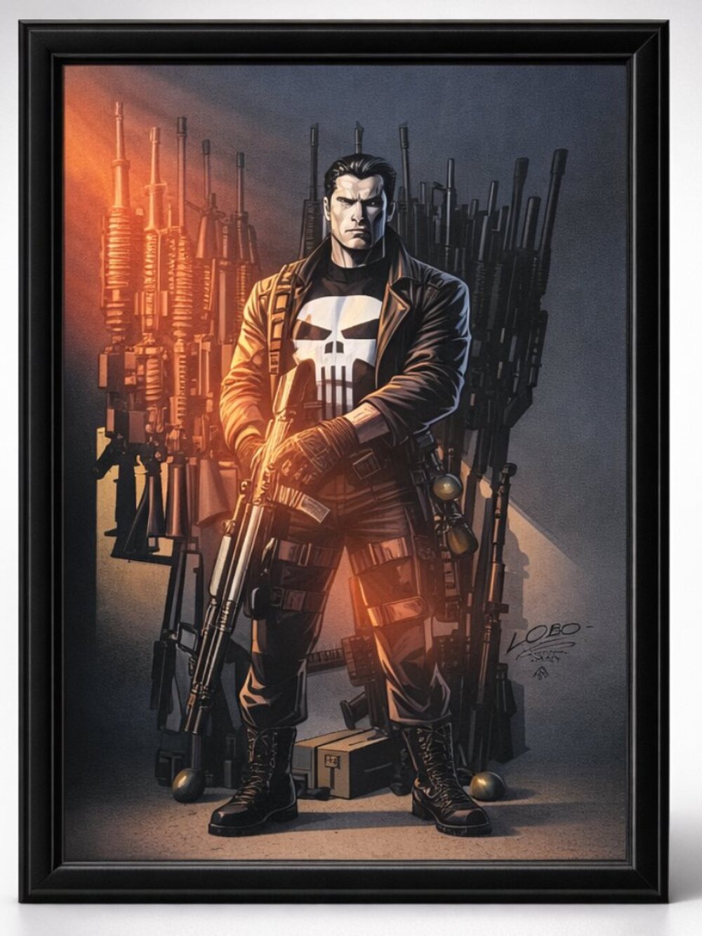 The Punisher Framed Art Print Marvel | Arsenal Scene | Artist Signed LOBO | Wall